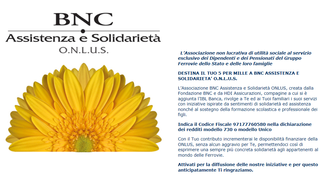 IL 5 PER MILLE A BNC ASSISTENZA E SOLIDARIETA' ONLUS