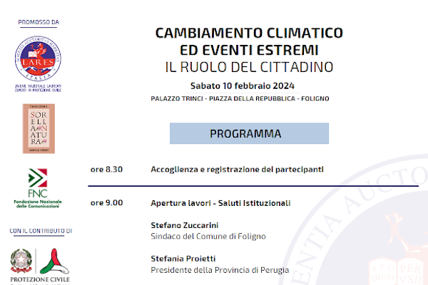 Cambiamento climatico ed eventi estremi: a Foligno il convegno promosso da Lares Italia