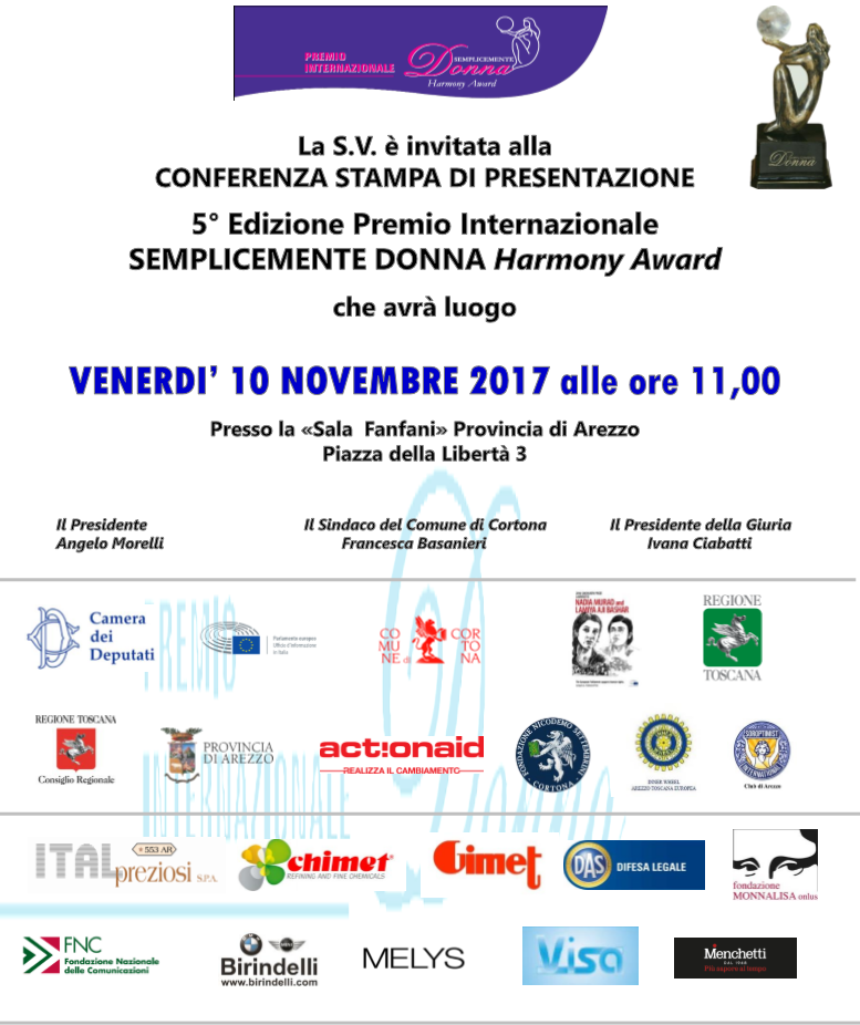 Premio Internazionale Semplicemente Donna: Cortona, 24 novembre 2017