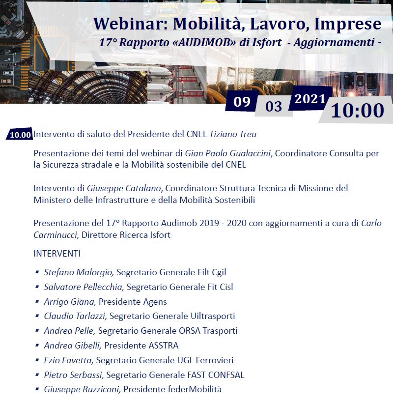 17° Rapporto Audimob Isfort: Mobilità, Lavoro, Imprese